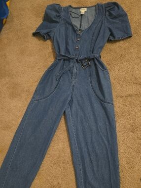 Jessica Simpson Blue Denim Ankle Cropped Jumpsuit